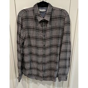 Vince Gray Plaid Flannel Shirt Button Up Lined Preppy Outdoor